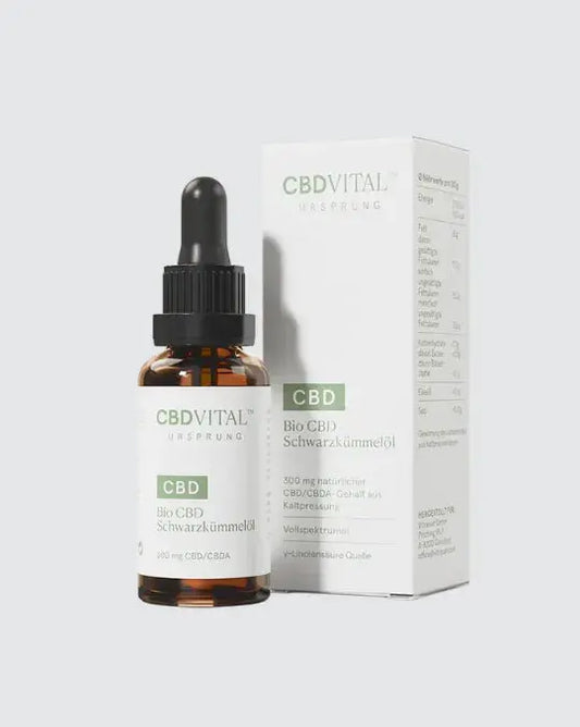 CBD Vital Ursprung Bio CBD Schwarzkümmelöl – Vollspektrum Öl in 10ml Flasche mit Umverpackung