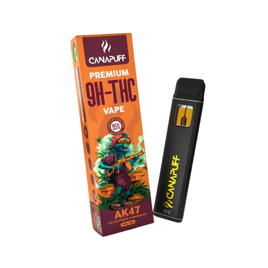 9H-THC Vape AK47 95% von Canapuff, Verpackung und Einweg-Vape 1 ml