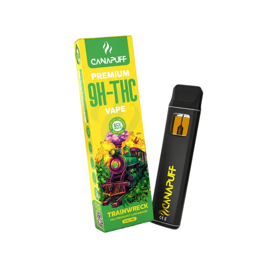 9H-THC Vape Trainwreck 95% von Canapuff, Verpackung und Einweg-Vape 1 ml