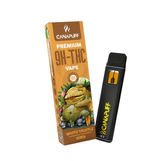 9H-THC Vape White Truffle 95% von Canapuff, Verpackung und Einweg-Vape 1 ml