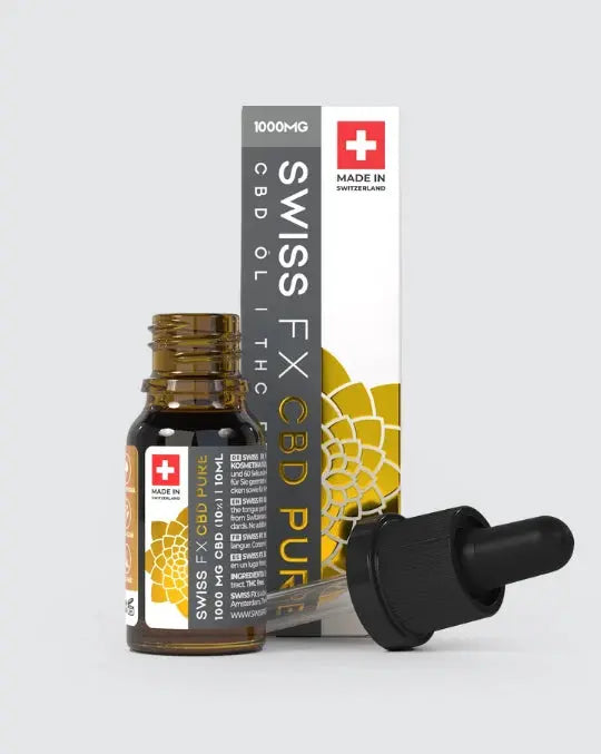 Swiss FX CBD Öl Pure 1000 mg – THC-freies CBD Öl aus der Schweiz in 10 ml Flasche mit Pipette, hochwertige Qualität für natürliche Balance und Wohlbefinden.