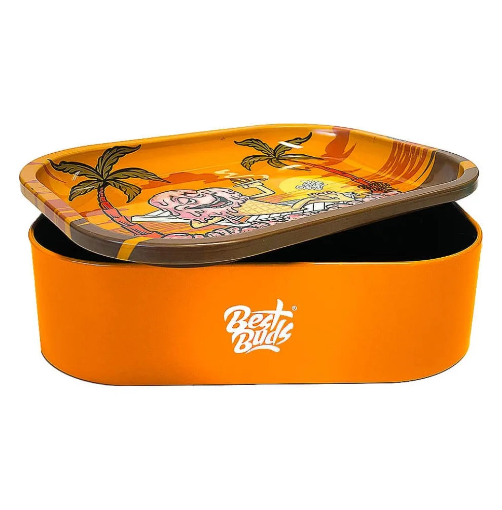 Best Buds Thin Box Rolling Tray Sunset Sherbert Aufbewahrungsbox offen Orange 2in1