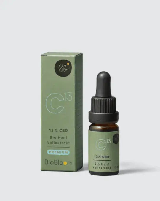 BioBloom CBD Öl 13 % – Bio Hanf Vollextrakt Premium in 10ml Flasche mit Verpackung
