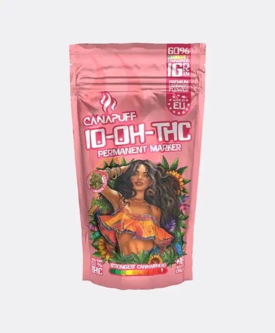 Canapuff 10-OH-THC Permanent Marker – rosa Verpackung mit 60 % 10-OH-THC Premiumblüten.