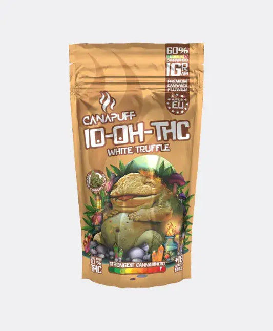 Canapuff 10-OH-THC White Truffle – gold-brauner Verpackung mit 60 % 10-OH-THC Premiumblüten.