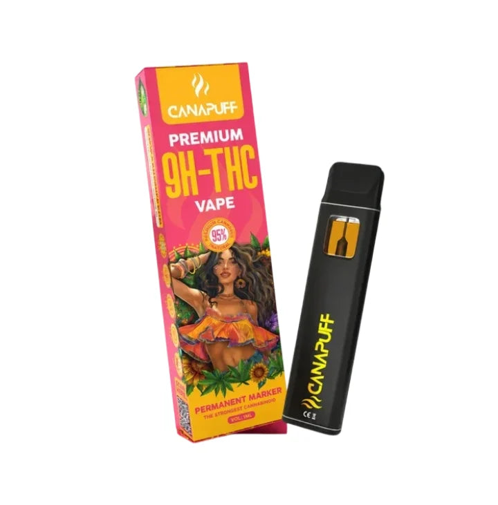 9H-THC Vape Permanent Marker 95% von Canapuff, Verpackung und Einweg-Vape 1 ml