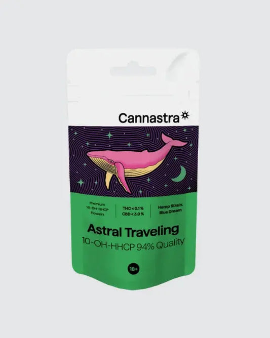 Cannastra 10-OH-HHCP Blüte Astral Traveling 94% Verpackung Vorderseite mit Produktinformationen