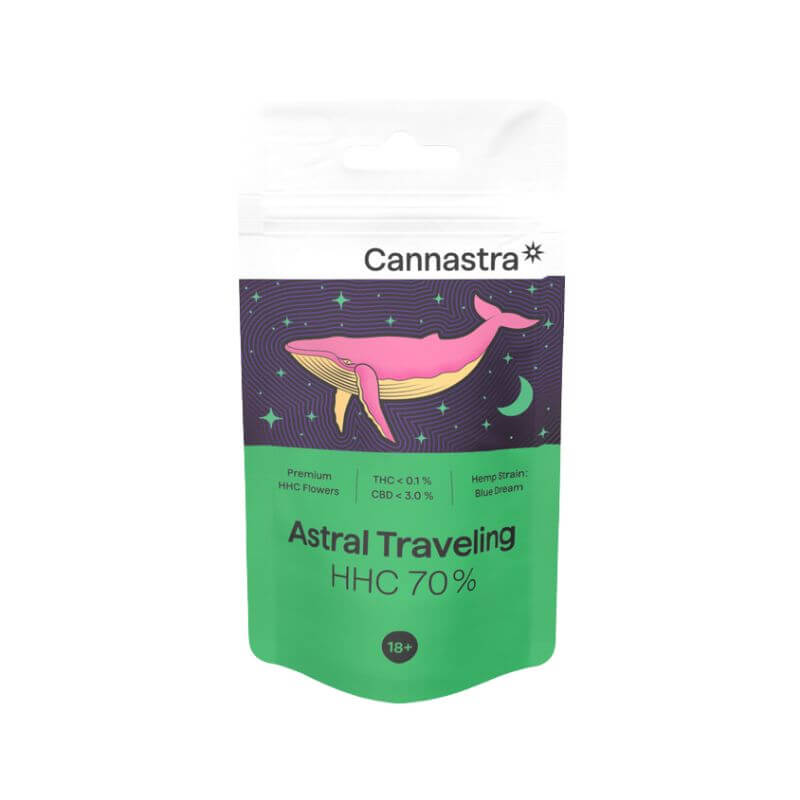 Cannastra Astral Traveling HHC 70% Premium HHC Blumen Verpackung mit Wal im Weltraum