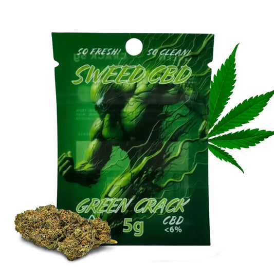 Green Crack CBD Blüten 5g mit fruchtig-zitronigem Aroma in Premium-Verpackung 