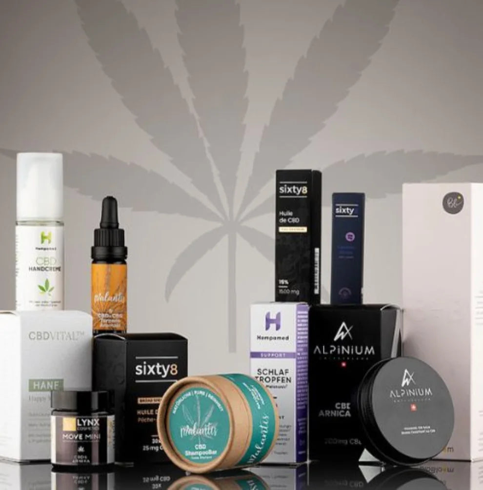 Auswahl hochwertiger CBD Produkte, Öle und Pflegeartikel aus dem Sortiment von KANNOBA