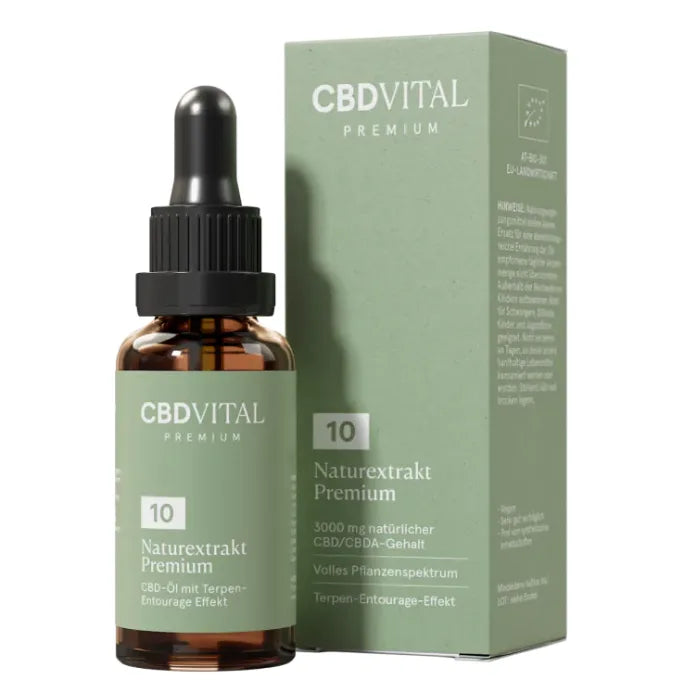 CBD Vital Naturextrakt Premium Öl 10% mit 3.000 mg CBD, 30-ml-Glasflasche mit grüner Faltschachtel