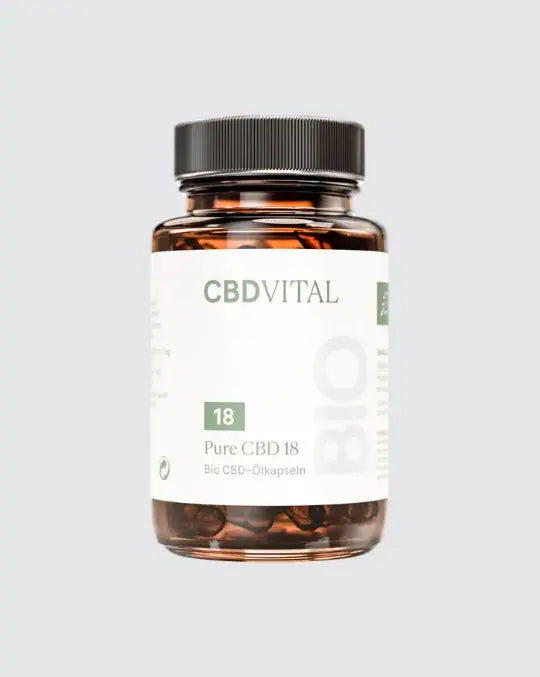 CBD VITAL Pure CBD 18 – Bio CBD-Ölkapseln in Braunglasdose