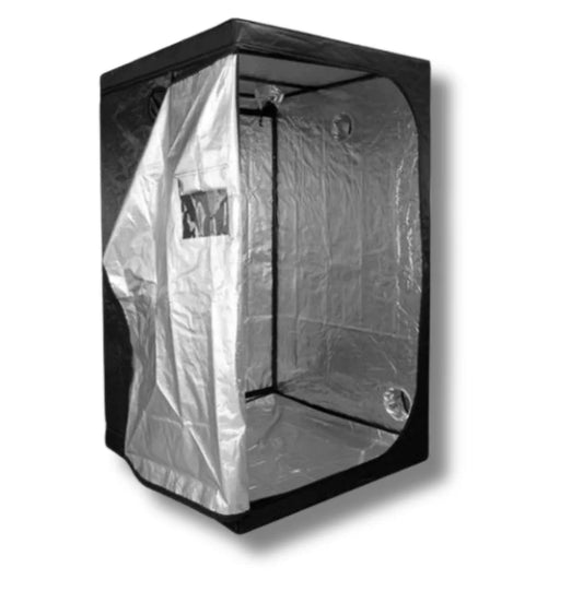 Cultibox Light Plus 60x60x140 Growbox - Frontansicht geöffnet, Innenfolie sichtbar
