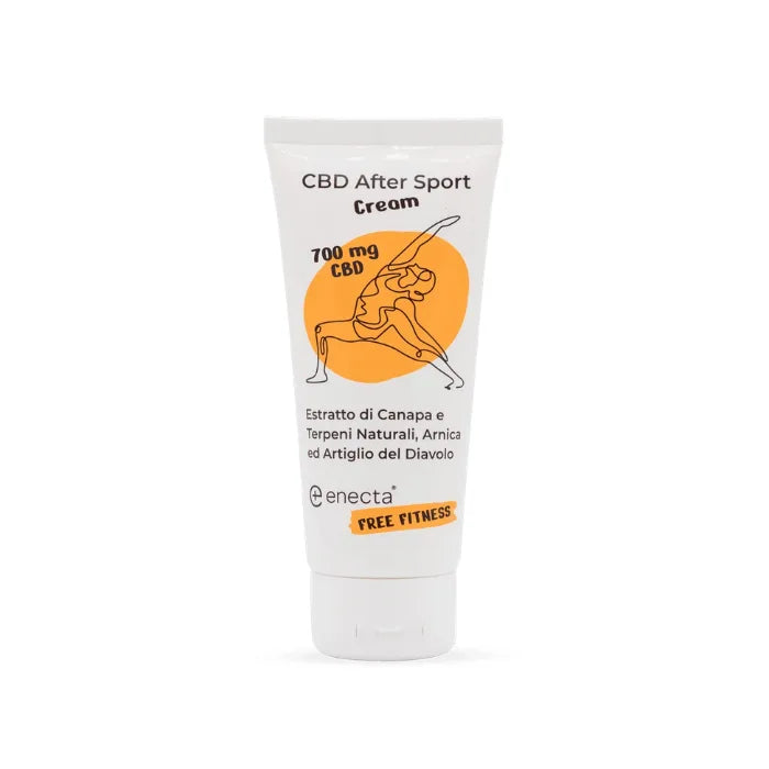 Enecta CBD Muskelbalsam mit 700 mg CBD, 100-ml-Tube mit orangem Yoga-Motiv, Vorderseite