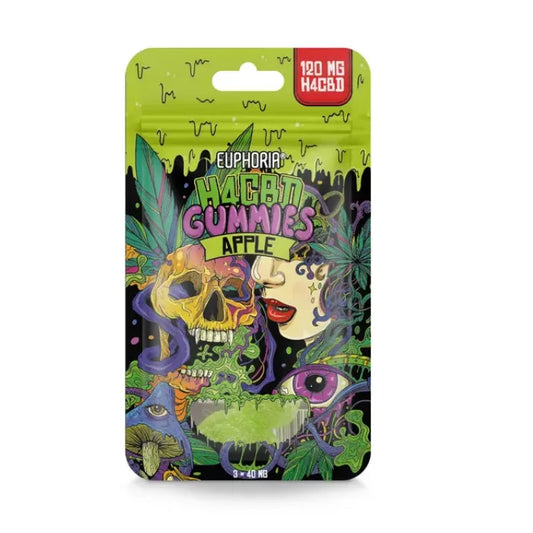 Euphoria H4CBD Gummibärchen Apfel, 3 Stück mit je 40 mg H4CBD, 120 mg gesamt, grüne Packung