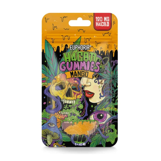 Euphoria H4CBD Gummibärchen Mango, 3 Stück mit je 40 mg H4CBD, 120 mg gesamt, orange Packung