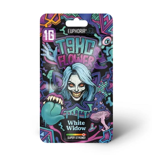 Euphoria T9HC Blüten White Widow Verpackung – psychedelisches Design, 1 g, T9HC Flower, White Widow, Super Strong