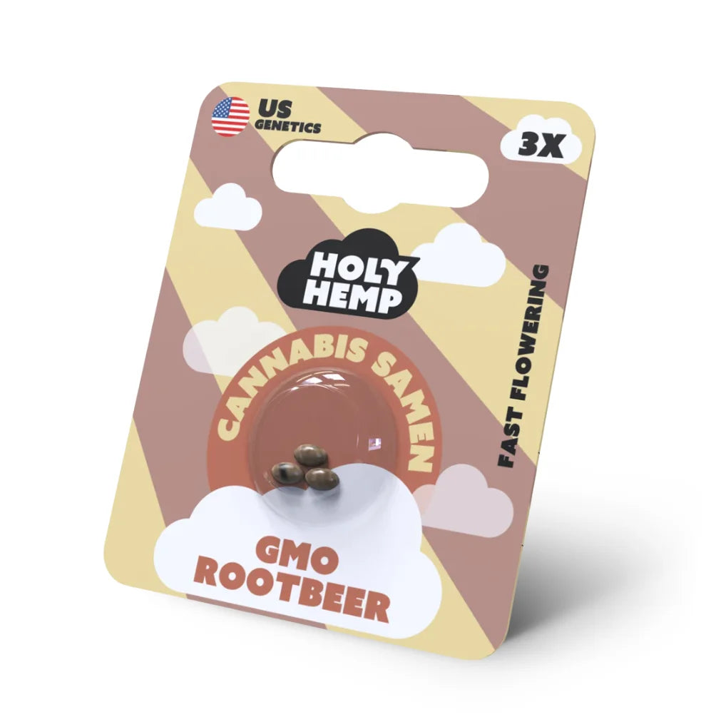 Holy Hemp GMO Rootbeer 3 feminisierte Fast Flowering Samen Verpackung PGZ-zertifiziert