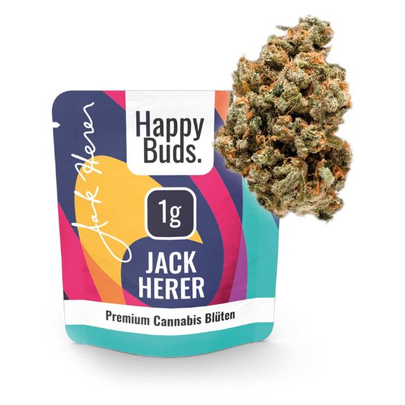 Happy Buds 1 gramm Verpackung von CBD Blüten Jack Herer