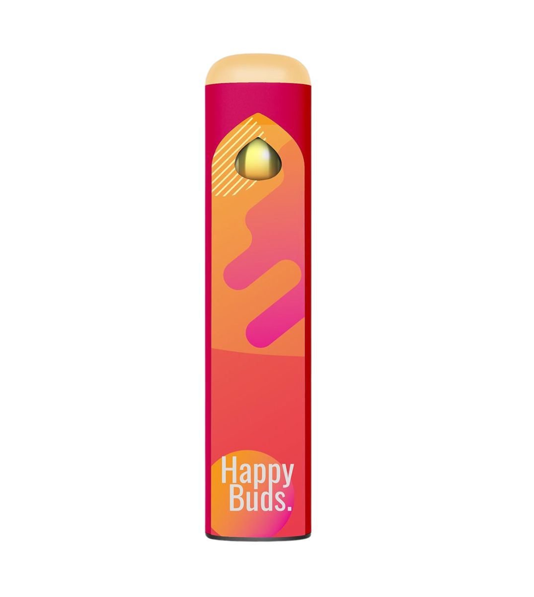 Bunter Happy Buds Vape Pen mit CBD-Liquid gegen einen hellgrünen Hintergrund.