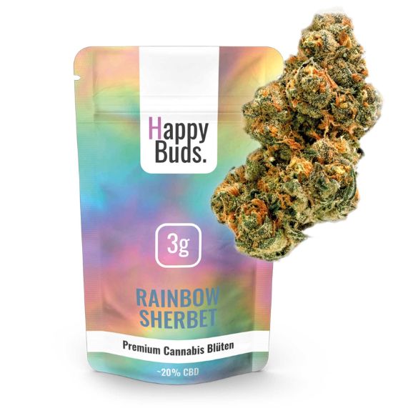 Happy Buds 3 Gramm Rainbow Sherbet CBD Blüten mit Verpackung