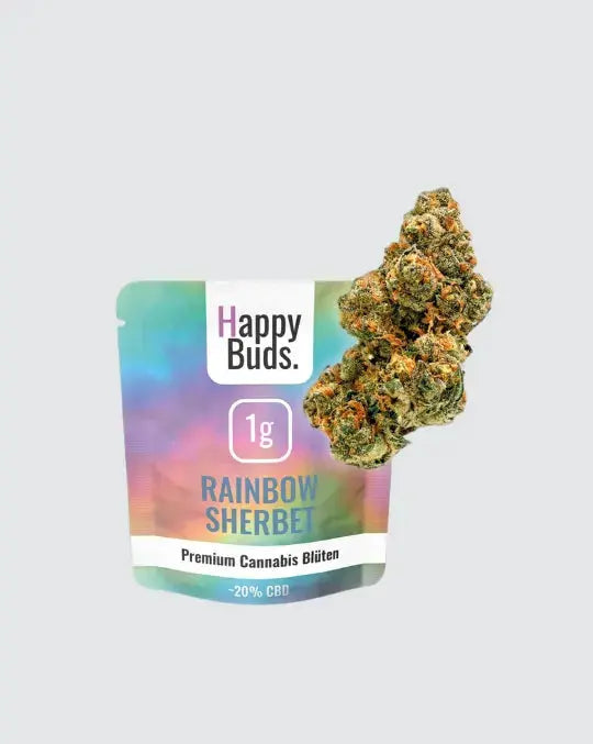 Rainbow Sherbet CBD-Blüten – Tropischer Duft mit 20 % CBD | HappyBuds 1 Gramm