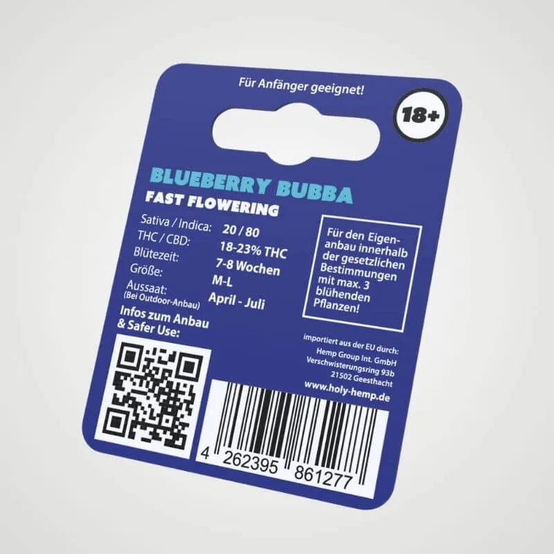 Rückseite Holy Hemp Blueberry Bubba Anbau Informationen