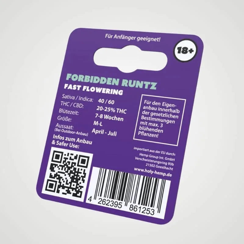 Rückseite Forbidden Runtz Holy Hemp Cannabissamen Anbau Informationen