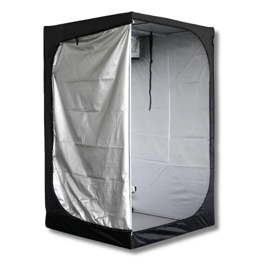 Mammoth Lite+ 120 Growbox 120x120x200 – Frontansicht geöffnet, Mylar-Innenraum