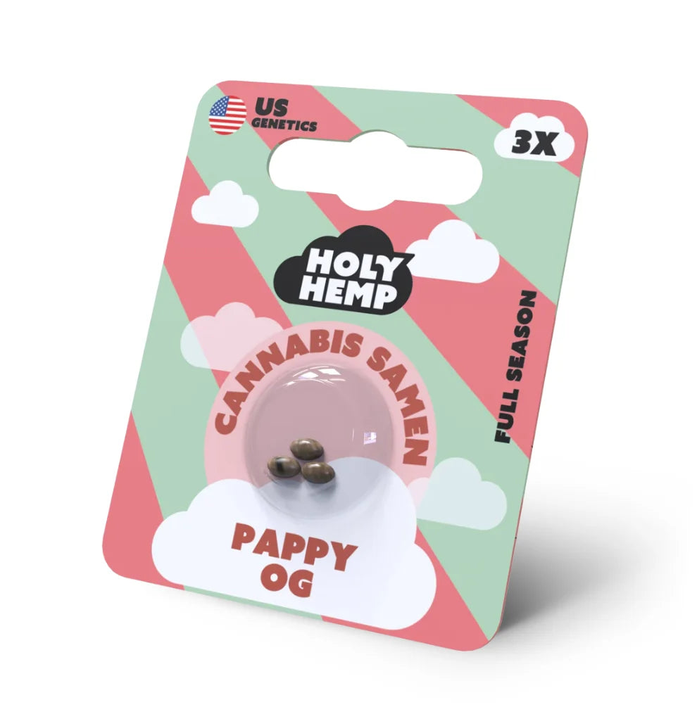 Holy Hemp Pappy OG Feminisiert – 3 Full-Season Cannabis Samen Verpackung