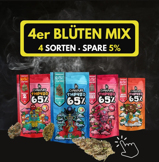 THP420 Blüten 4er Bundle 65% von Canapuff, 4 Sorten je 1 Gramm im Mix mit 5% Rabatt